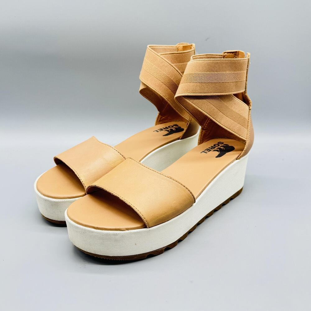 Sorel Sandals Womens 9.5 Brown Joanie II Platform Wedge Ankle Strap Zip Shoes - Picture 4 of 11